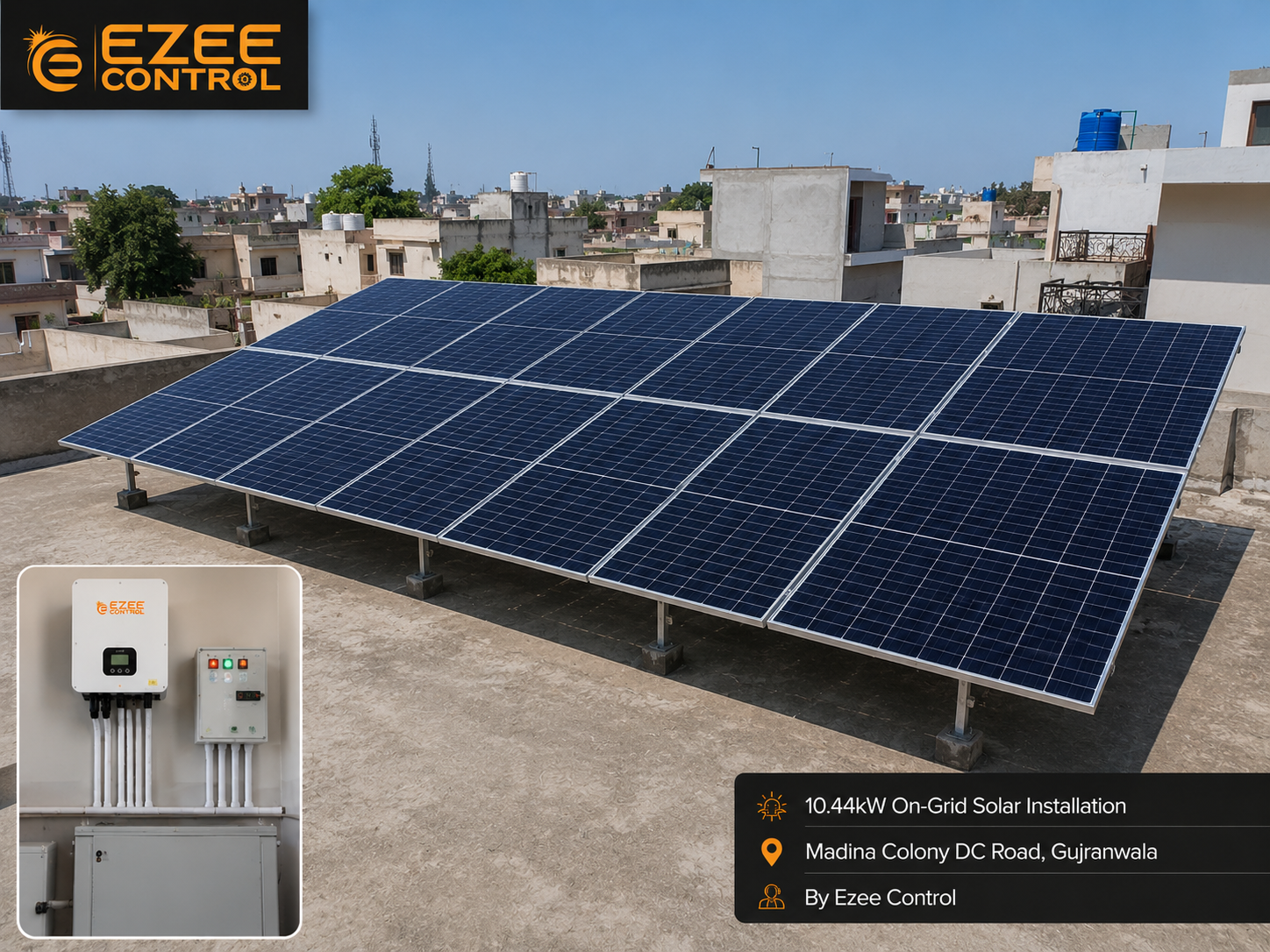 10.44kW on-grid solar installation at a residential property in Madina Colony DC Road Gujranwala by Ezee Control